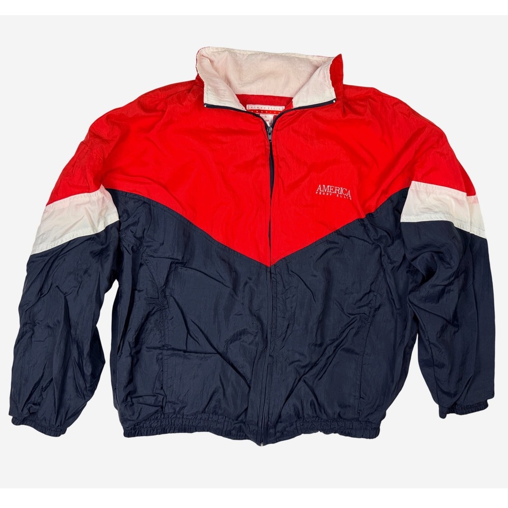 Perry Ellis America 90's Windbreaker Mens XL‎ Red Navy Blue Excellent Colorblock